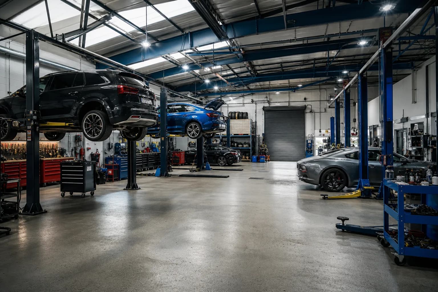 The Binley Woods Service Centre workshop with several service bays in Coventry